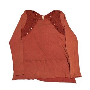 Free People Women's Lace Crochet Long Sleeve Burnt Orange Shirt Size XS 16‎ x 25